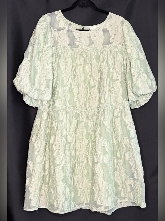 ODDY Dresses & Skirts - Oddi Sage Jacquard Floral Puff Sleeve Wedding Garden Party Dress Pockets 1XL